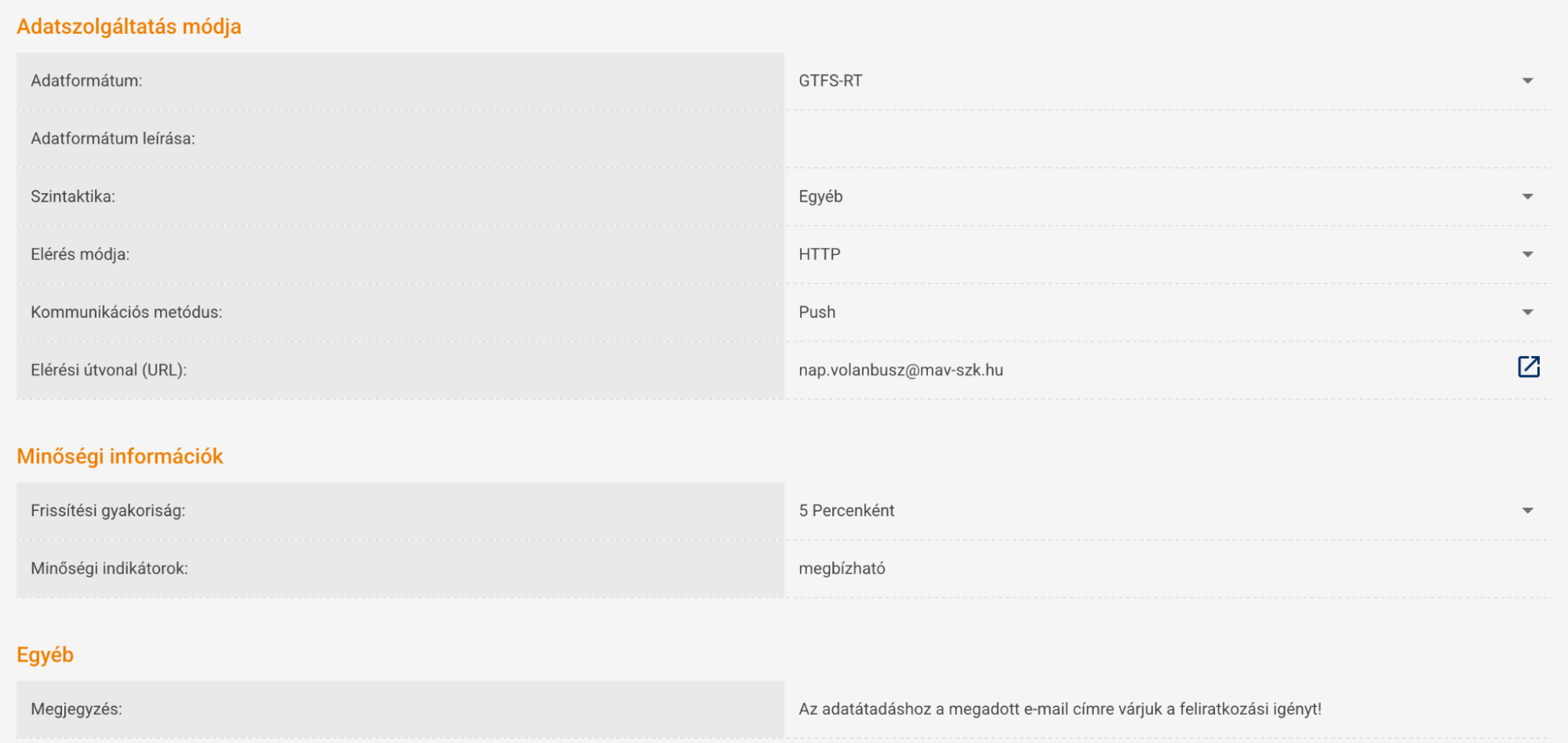 NAP felülete, a MÁV katalógus oldala